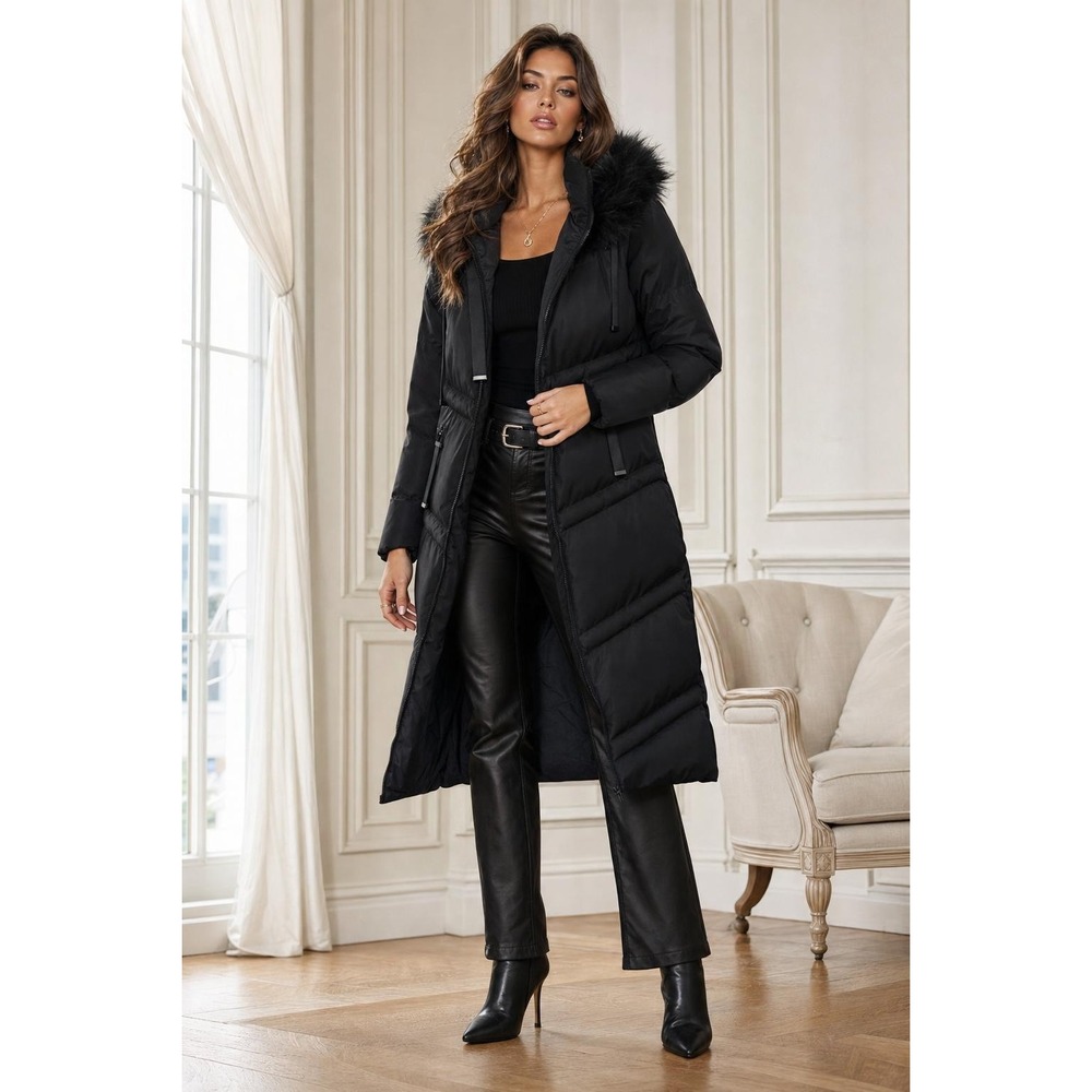 Saint & Sinner Puffer Coat Womens‎ M Black Longline Parka Minimalist Athleisure